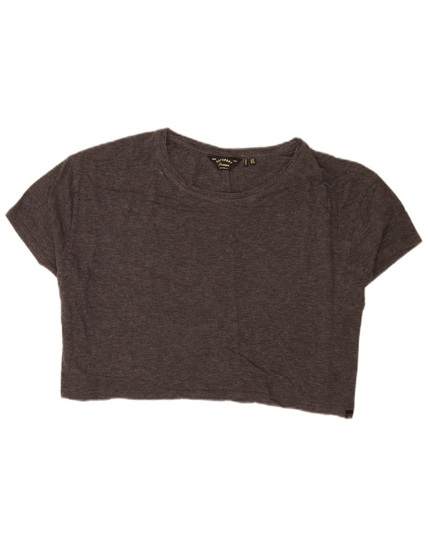 T-shirt da donna Crop Relaxed Fit Superdry Top UK 16 Large in cotone grigio