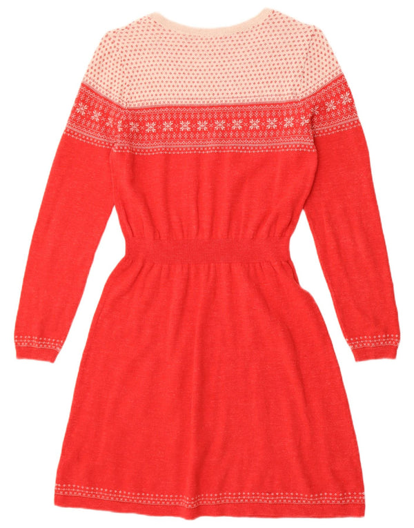 Fat Face Womens Long Sleeve Jumper Dress UK 12 Medium Red Fair Isle Cotton