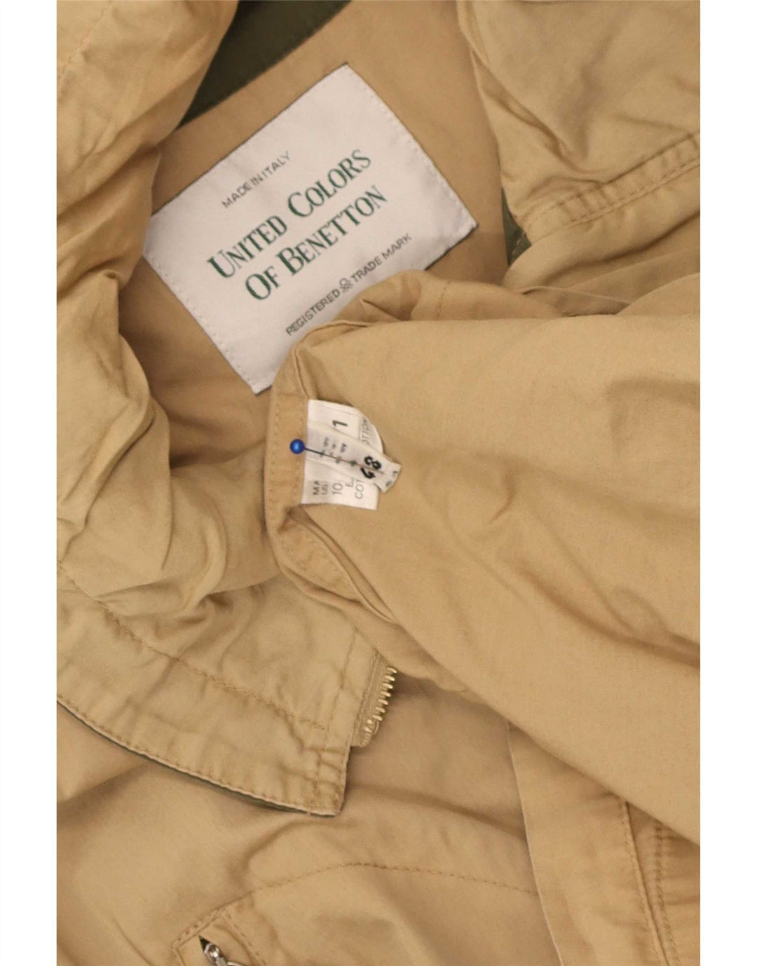 Giacca pratica da uomo con cappuccio vestibilità ampia Benetton IT 48 Cotone beige medio