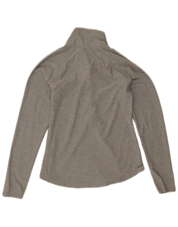 New Balance Top da donna con zip e collo a maniche lunghe UK 10 Small Grigio Poliestere