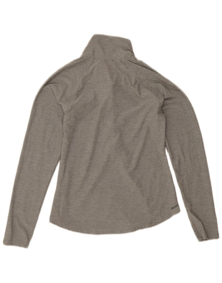 New Balance Top da donna con zip e collo a maniche lunghe UK 10 Small Grigio Poliestere