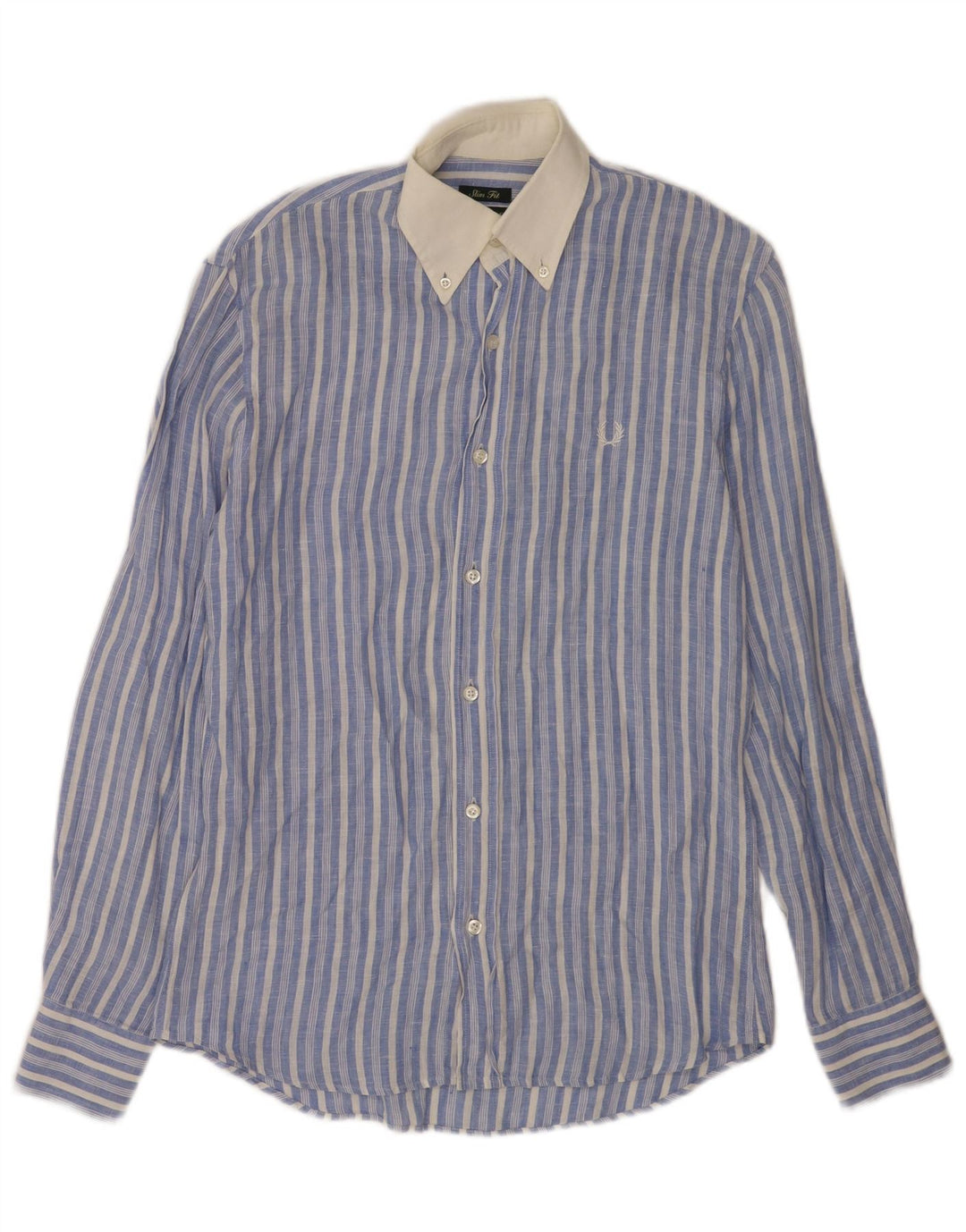 Camicia slim fit da uomo Fred Perry piccola in lino a righe blu