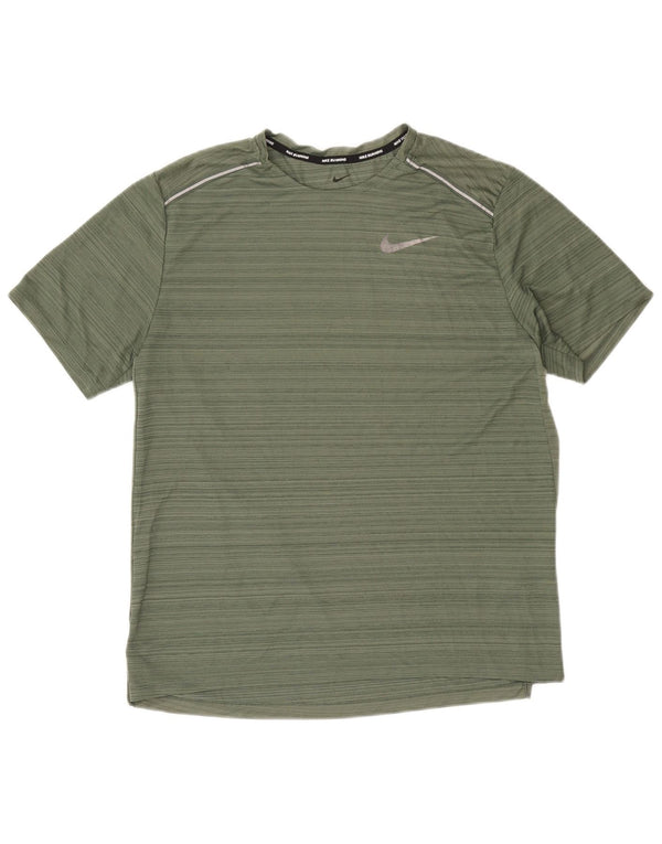 Nike Uomo Dri Fit T-shirt Top Large Verde Gessato Poliestere