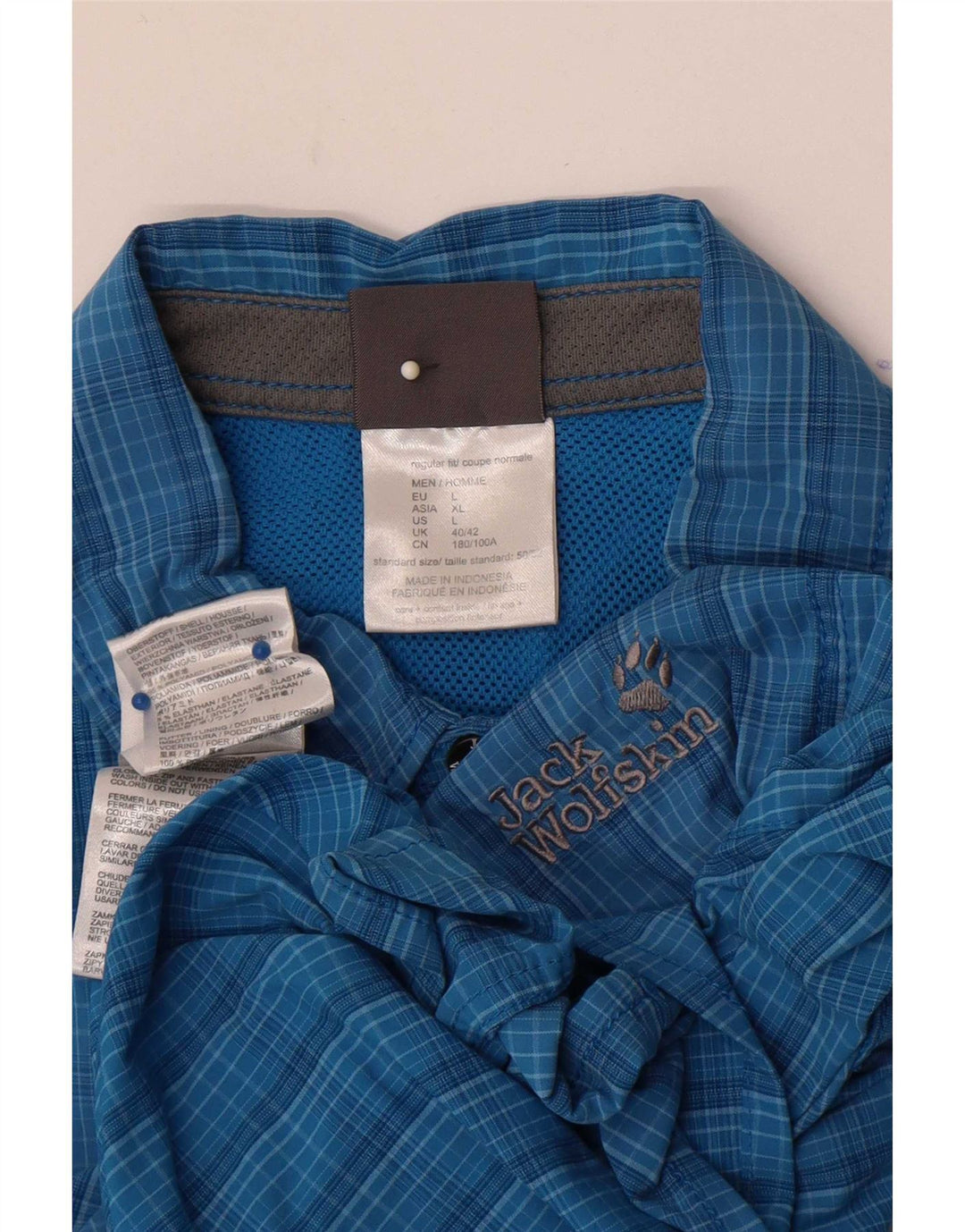 Camicia a maniche corte da uomo Jack Wolfskin UK 40/42 Poliammide a quadri blu grandi