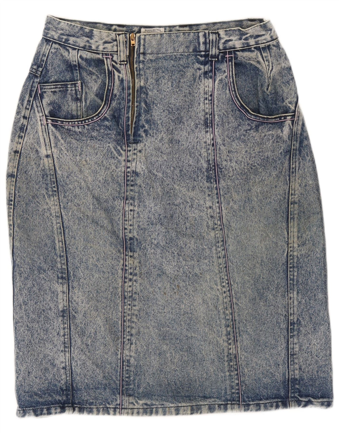 Gonna in denim lavaggio acido da donna Blooming W30 blu medio retrò