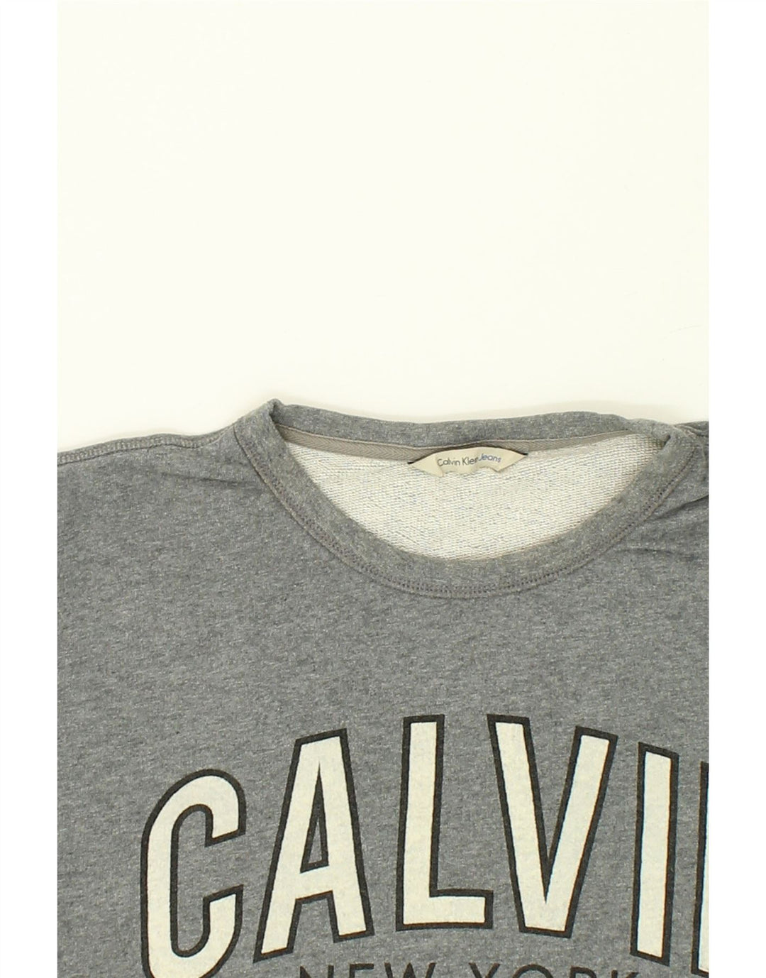 CALVIN KLEIN Womens Graphic Sweatshirt Jumper UK 16 Large Grey Cotton Vintage Calvin Klein and Second-Hand Calvin Klein from Messina Hembry 