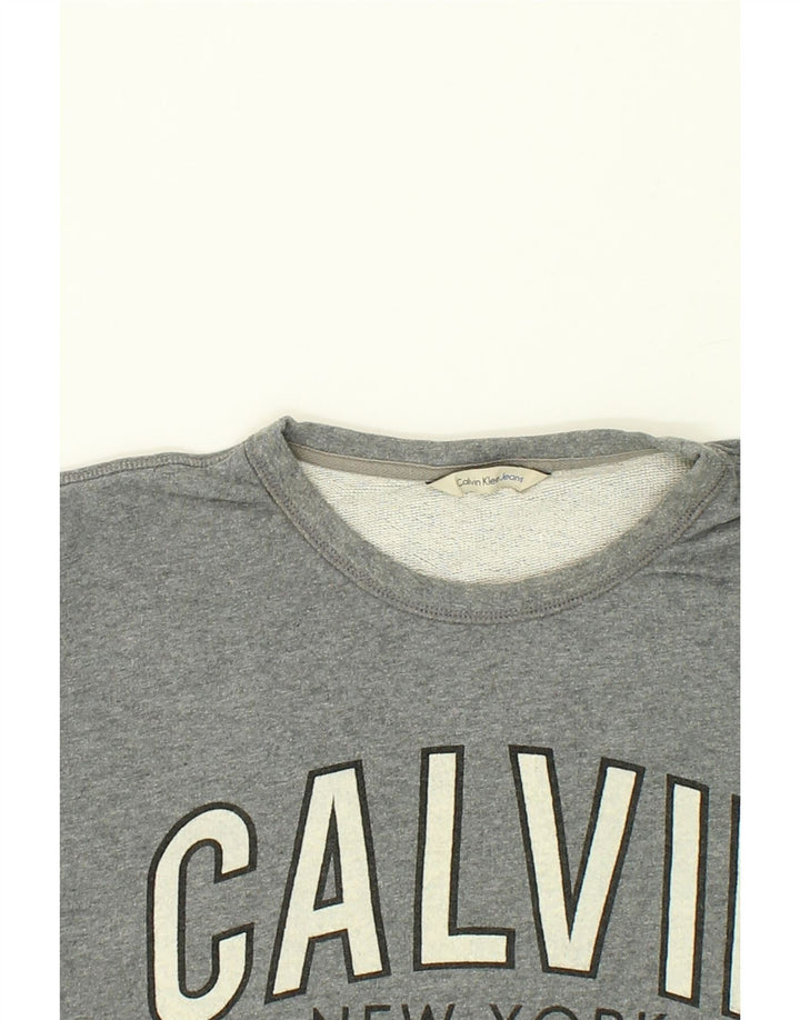 CALVIN KLEIN Womens Graphic Sweatshirt Jumper UK 16 Large Grey Cotton Vintage Calvin Klein and Second-Hand Calvin Klein from Messina Hembry 