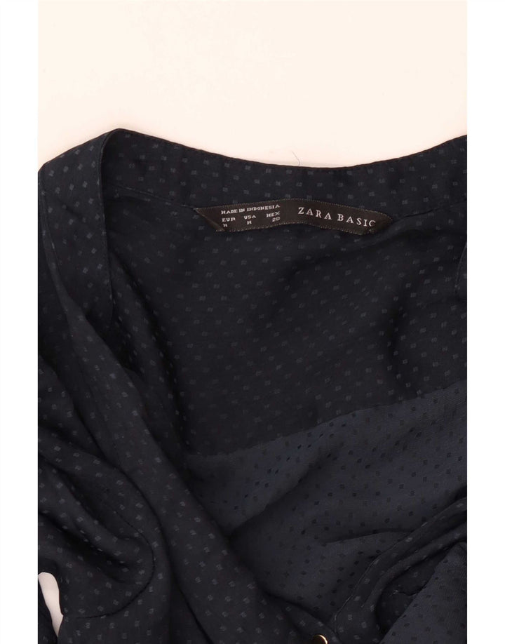 Top Zara da donna con maniche a 3/4, taglia UK 14, blu navy medio maculato