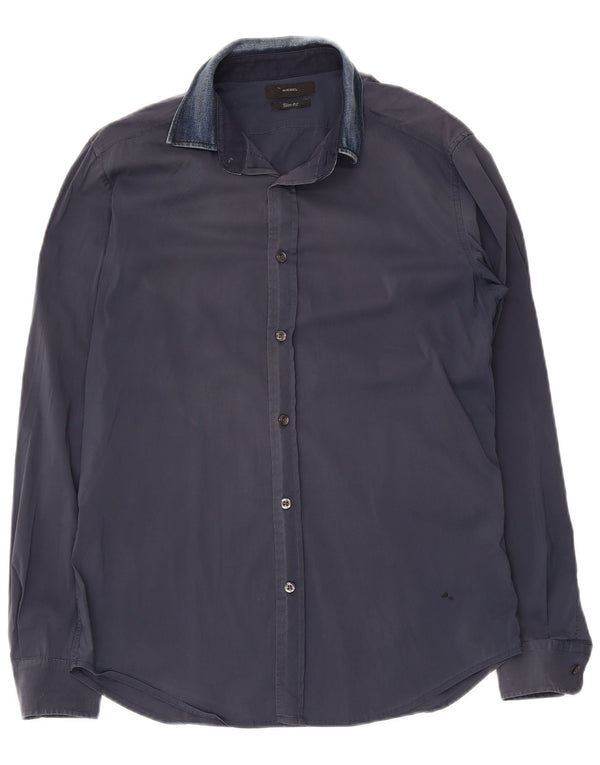 Camicia slim fit da uomo Diesel in cotone blu navy medio