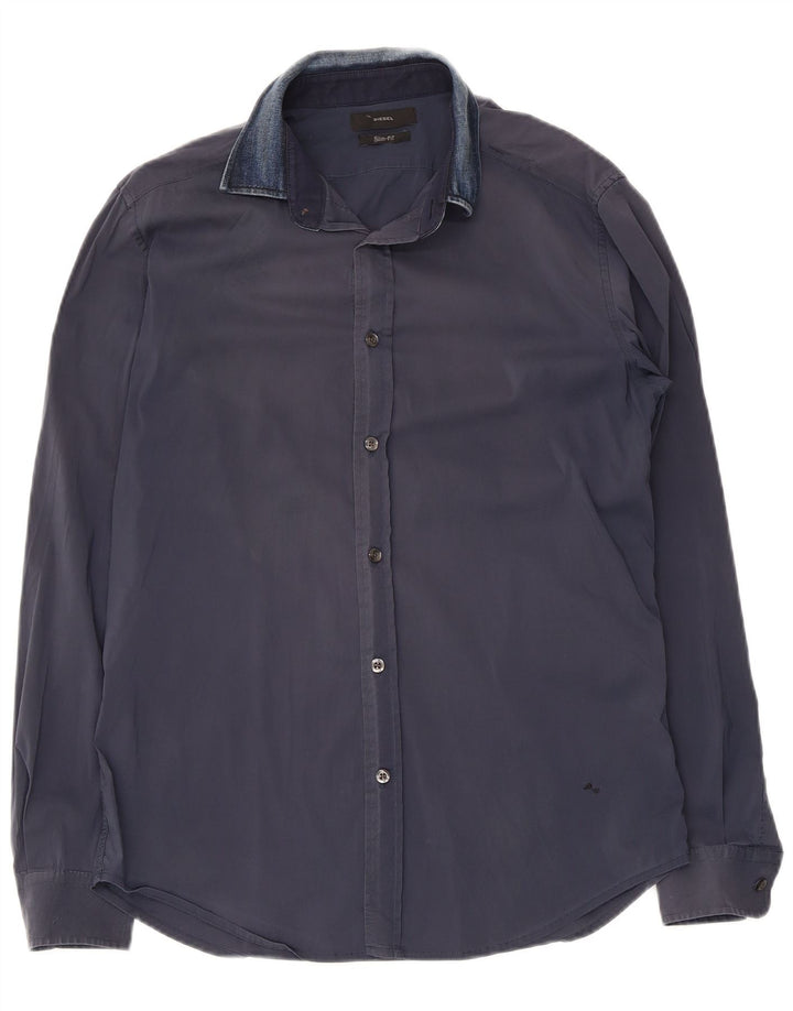 Camicia slim fit da uomo Diesel in cotone blu navy medio