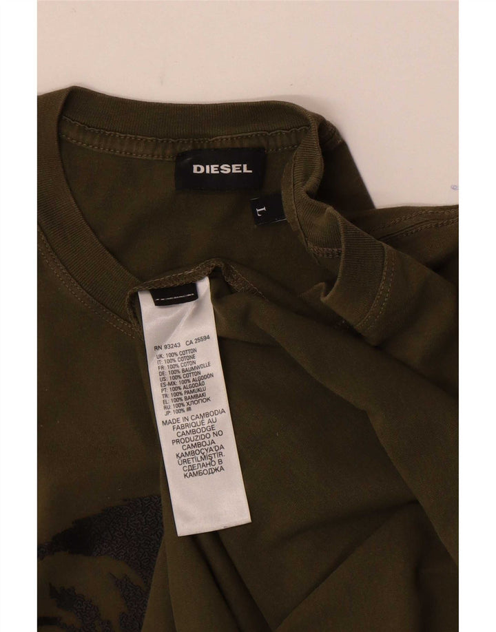 T-shirt grafica da uomo Diesel Top grande in cotone kaki