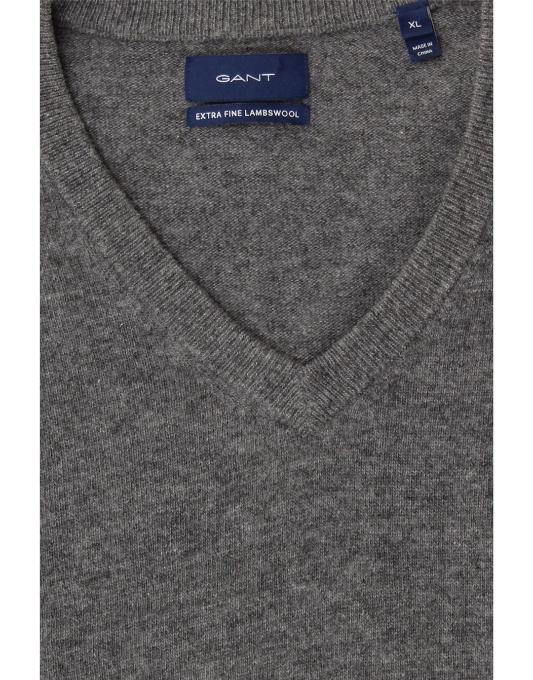 GANT Maglione da uomo con scollo a V XL in lana d'agnello grigia