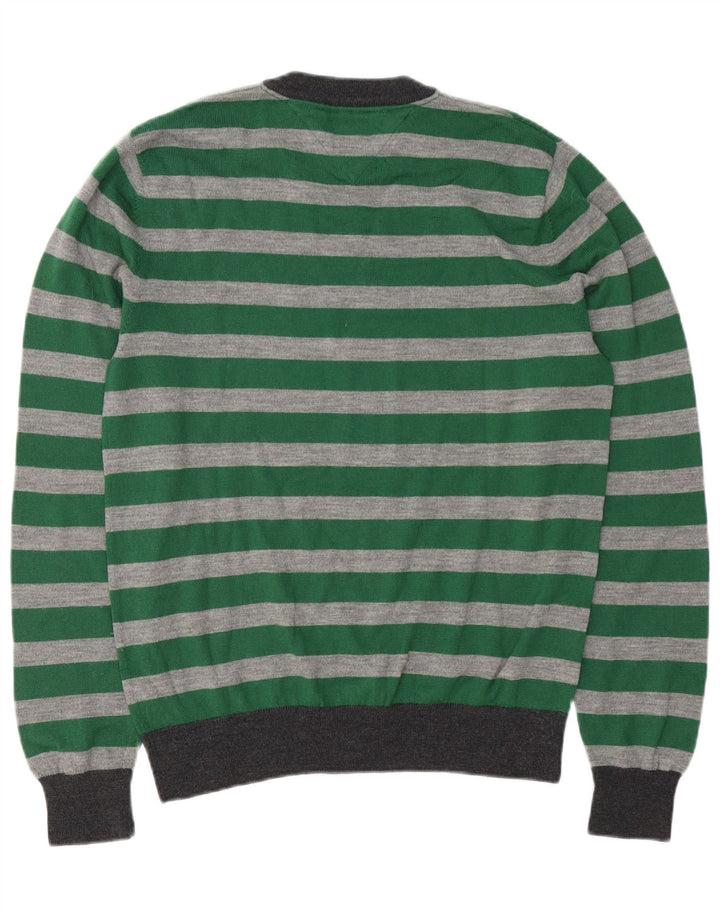 Tommy Hilfiger Uomo Maglione Girocollo Maglione di Lana a Righe Verdi Grandi