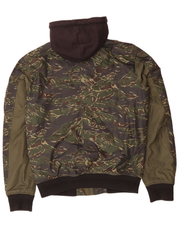 Giubbotto bomber con cappuccio da uomo Superdry UK 40 Large in poliestere mimetico kaki