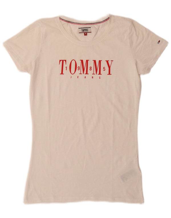 T-shirt grafica da donna Tommy Hilfiger Top UK 12 cotone bianco medio