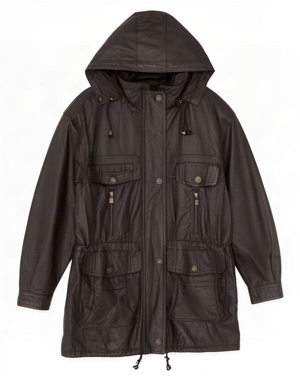 Cappotto oversize in pelle con cappuccio da donna Jones New York UK 10 piccolo nero