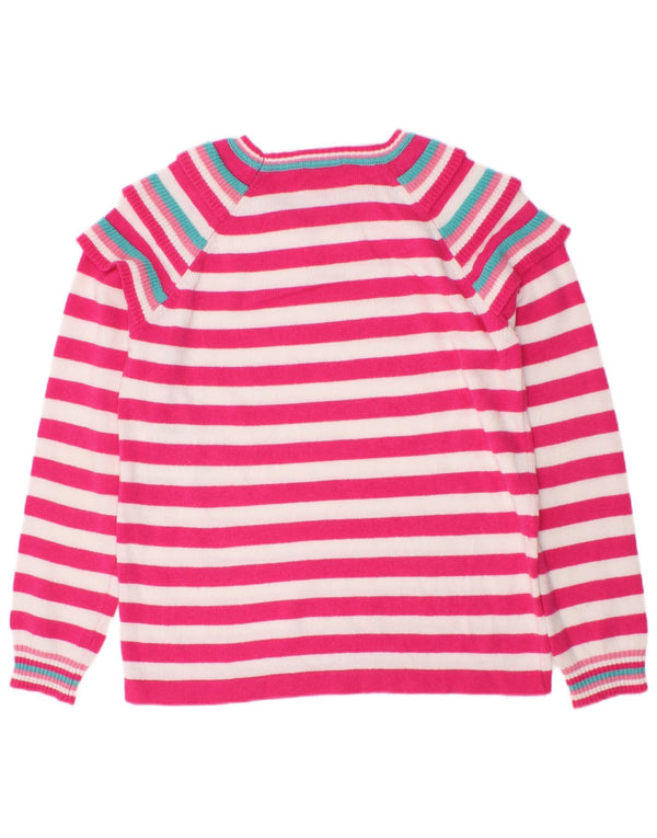 Maglione Bambina Benetton Con Scollo A Barca 7-8 Anni A Righe Rosa Medio