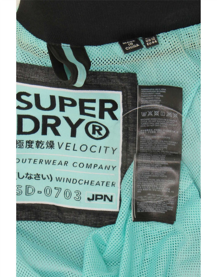 Giacca antipioggia da donna con cappuccio Superdry UK 16 grande nylon grigio