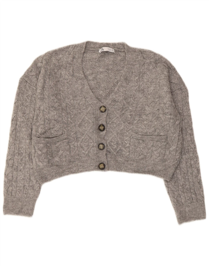 Maglione cardigan oversize corto da donna ZARA UK 10 piccolo grigio