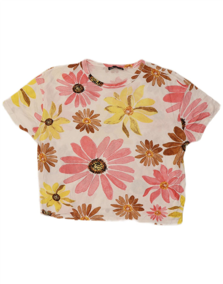ZARA T-shirt grafica oversize da donna UK 10 piccola floreale multicolore