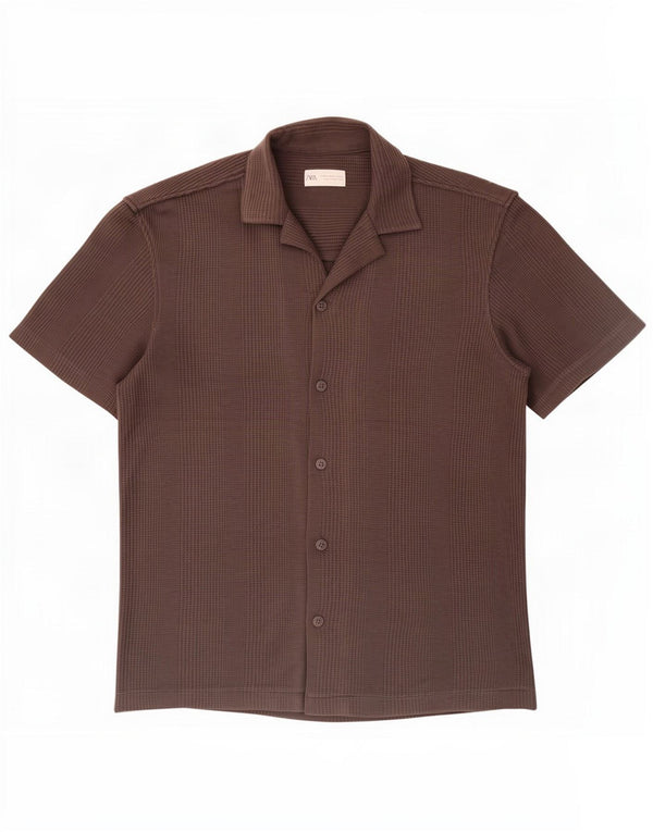 Zara Mens Short Sleeve Shirt Medium Brown
