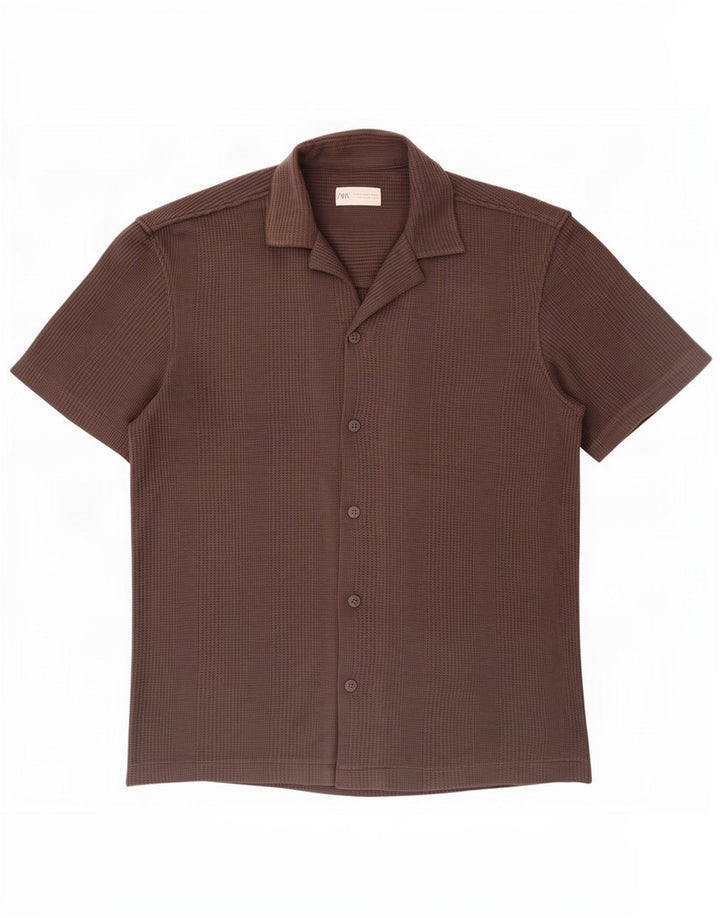 Camicia a maniche corte da uomo Zara Marrone medio