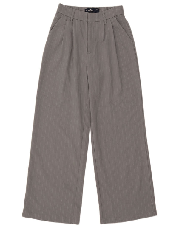 Pantaloni chino a gamba larga a vita alta Hollister da donna XS W25 L28 a righe grigie