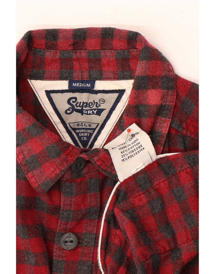 Camicia da uomo in flanella di cotone a quadretti rosso medio Superdry