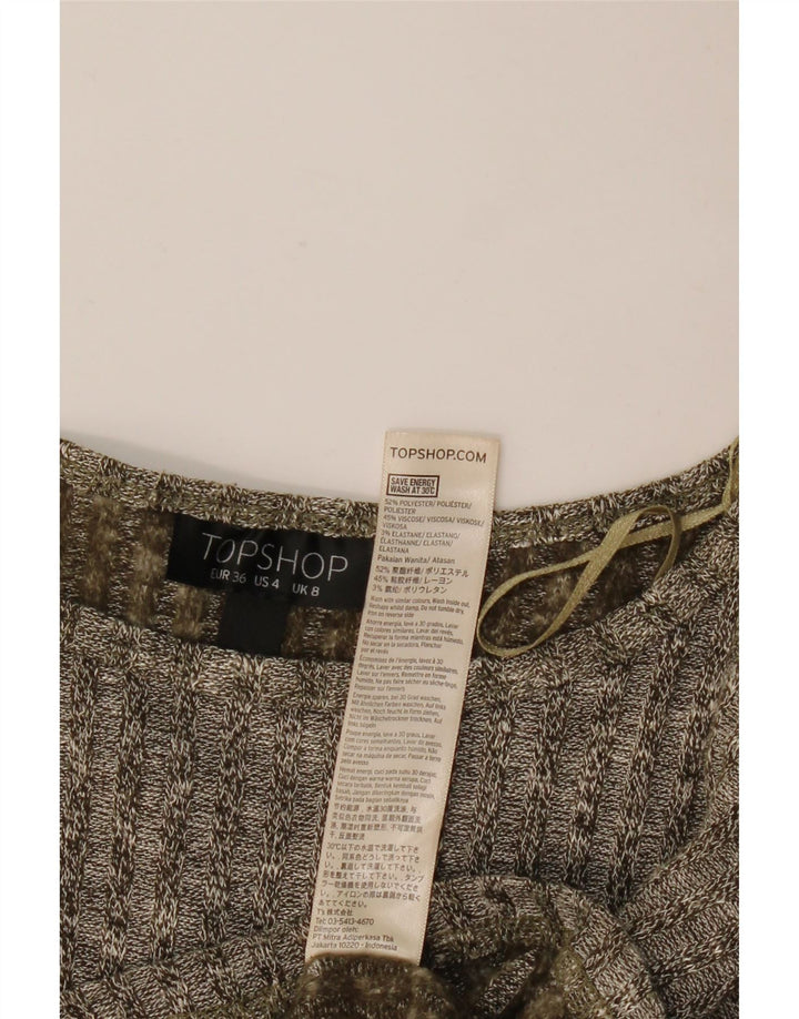 Maglione maglione oversize da donna con scollo a barca Topshop UK 8 piccolo kaki chiazzato