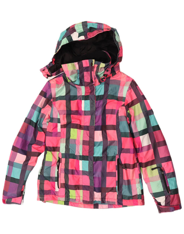 Giacca antipioggia con cappuccio da donna Maui and Sons UK 14 medio a quadri multicolore
