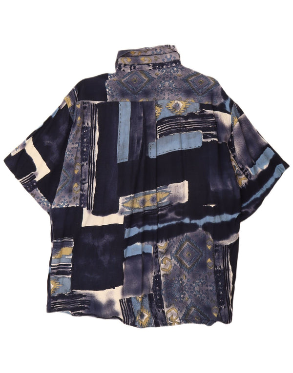 TIPO'S Camicia a maniche corte da uomo grande in viscosa patchwork blu navy