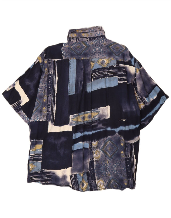 TIPO'S Camicia a maniche corte da uomo grande in viscosa patchwork blu navy