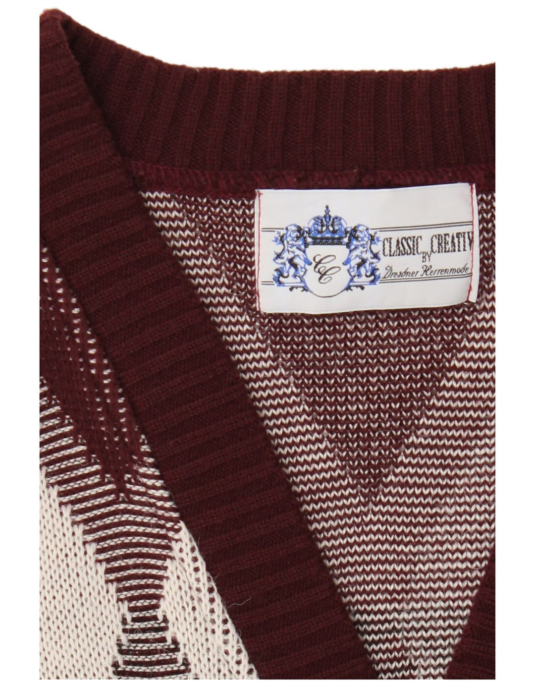Maglione cardigan vintage da uomo grande bordeaux a rombi/diamante