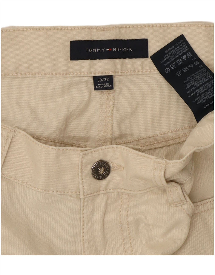 TOMMY HILFIGER Pantaloni casual dritti da uomo W30 L32 cotone bianco