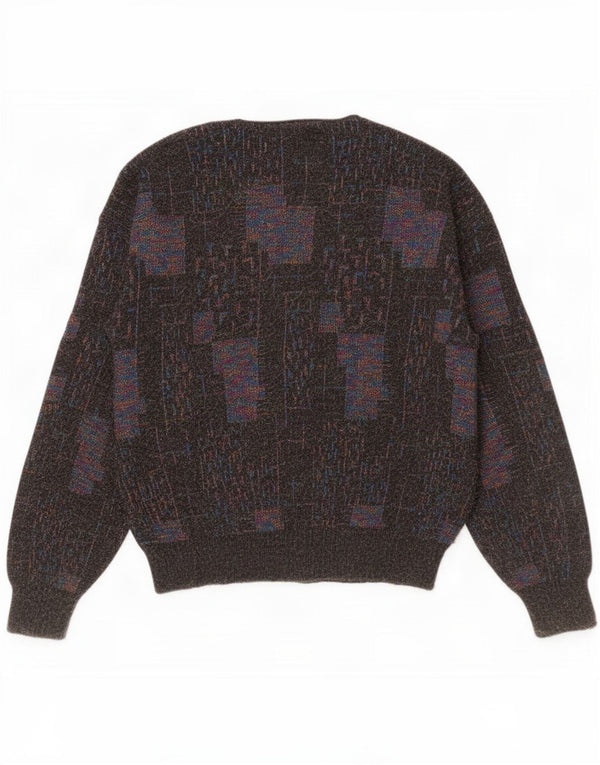 Maglione cardigan da uomo vintage grande marrone geometrico