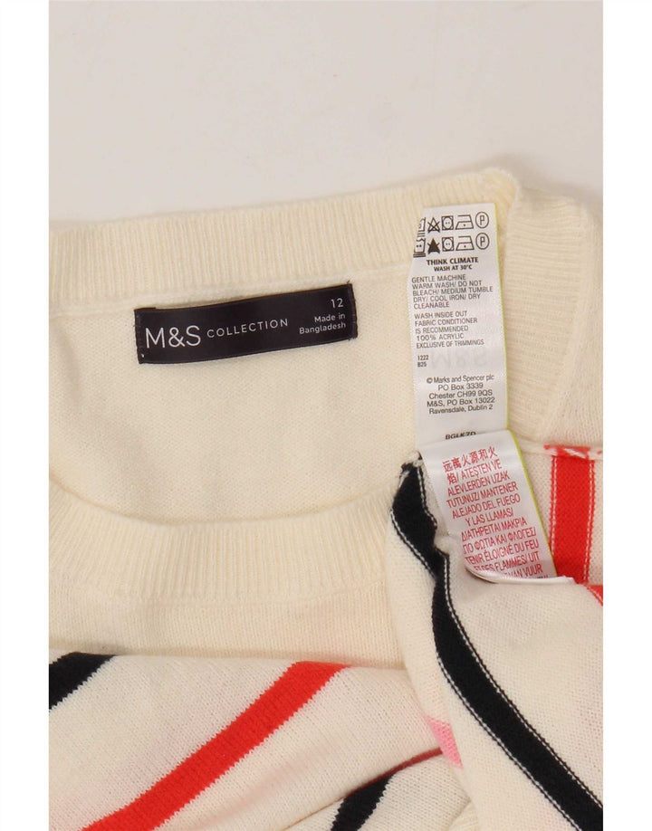 Maglione maglione girocollo da donna Marks & Spencer UK 12 a righe bianche medie