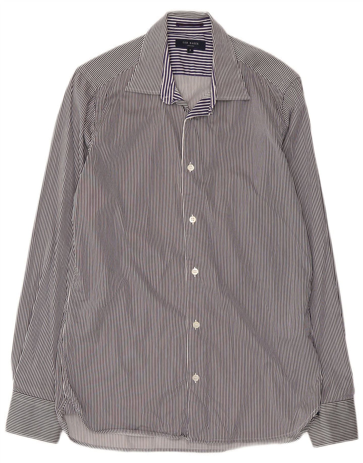Camicia da uomo Ted Baker taglia 2 piccola in cotone a righe blu navy