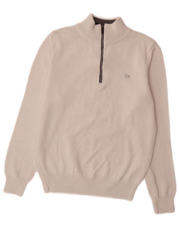 Calvin Klein Uomo Maglione con zip sul collo Piccolo cotone bianco