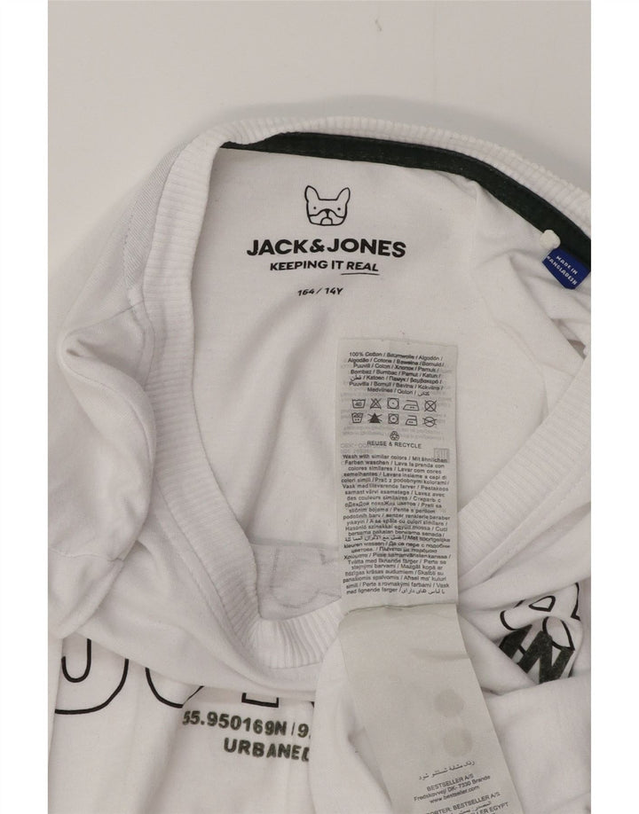 JACK & JONES Boys Graphic Top Long Sleeve 13-14 Years White Cotton