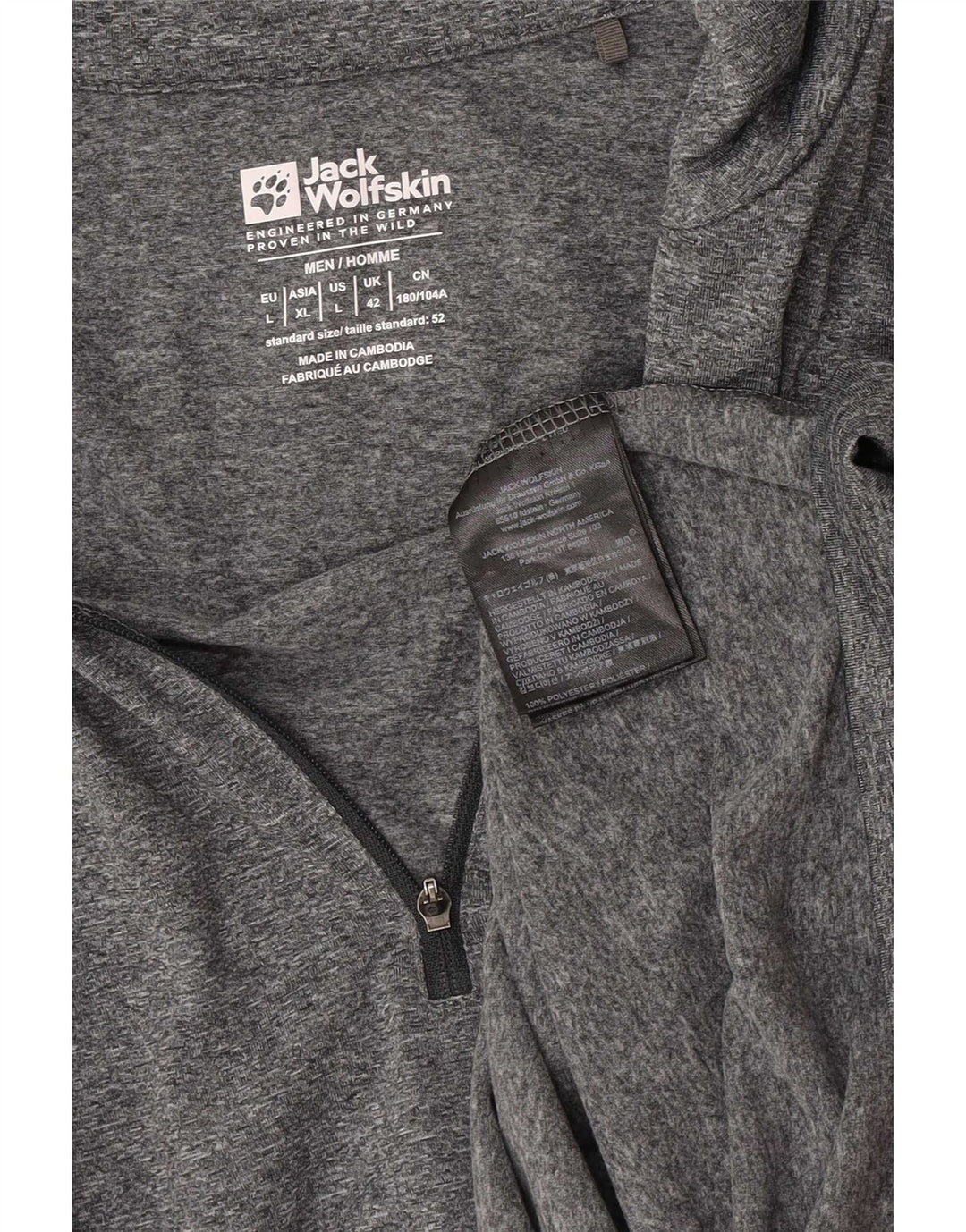 Jack Wolfskin Top da tuta pullover con zip e collo da uomo UK 42 Large Grigio