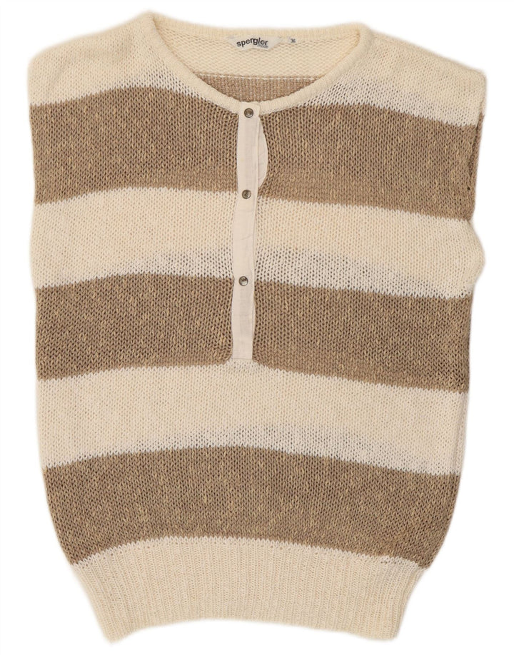 Canotta vintage da donna canotta EU 36 piccolo poliacrilico a righe beige