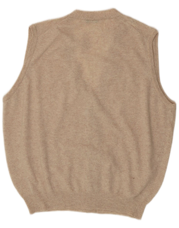 Maglione cardigan senza maniche da uomo Benetton grande lana vergine beige