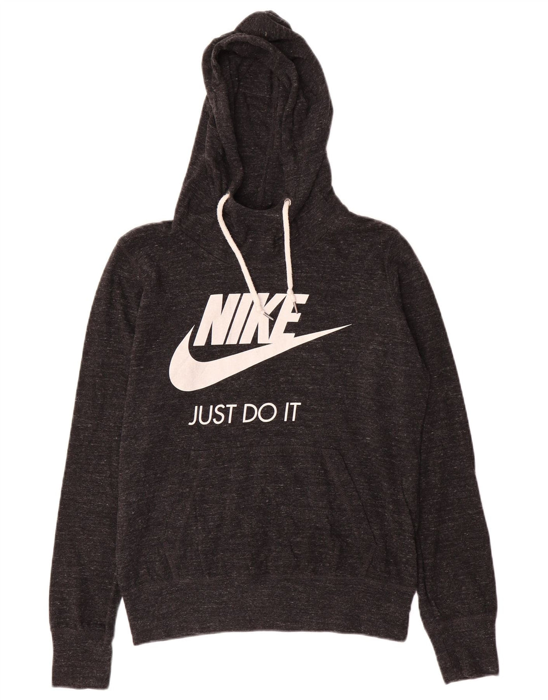 NIKE Felpa con cappuccio grafica da donna UK 14 Cotone screziato grigio medio