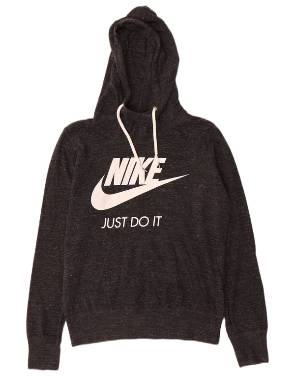 NIKE Felpa con cappuccio grafica da donna UK 14 Cotone screziato grigio medio