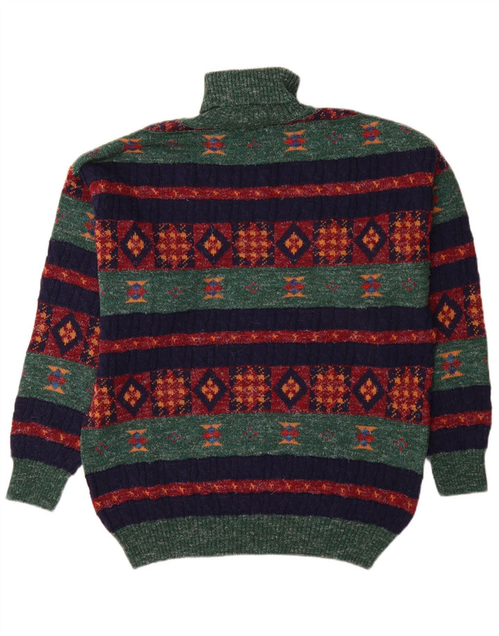 Maglione vintage da uomo con collo alto e lana di alpaca geometrica verde medio