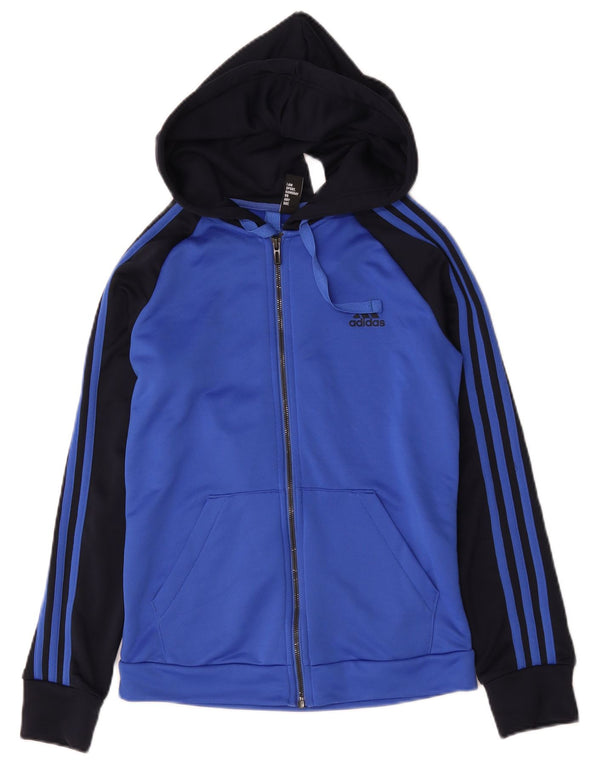 Felpa con cappuccio e zip da donna Adidas UK 12/14 Poliestere color block blu medio