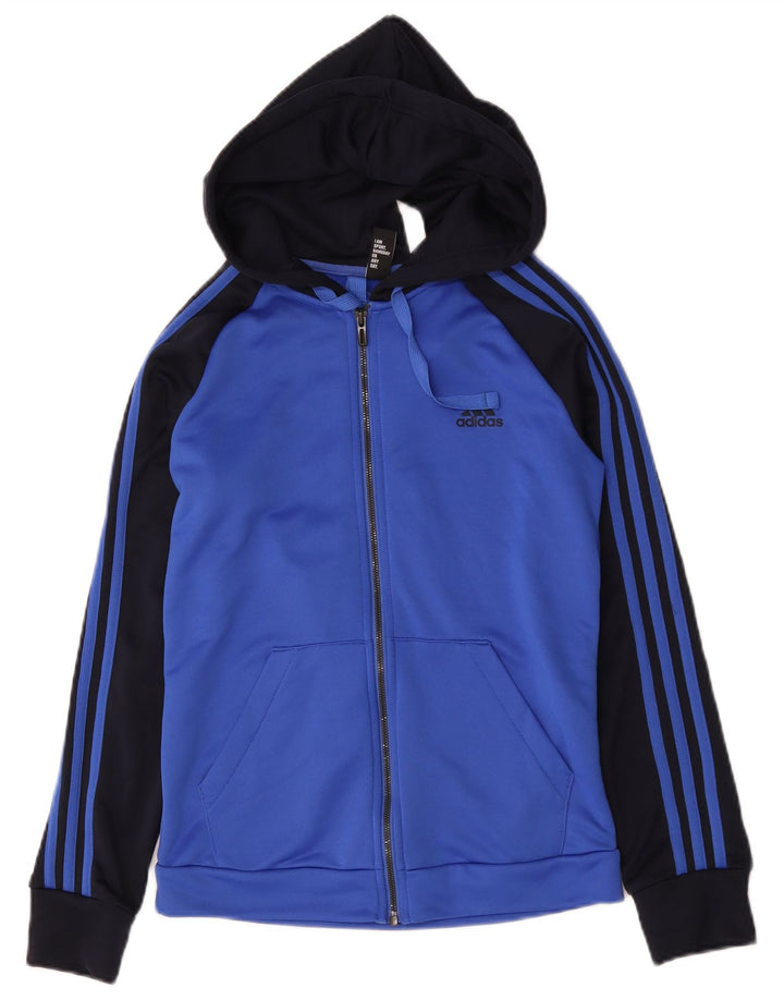 Felpa con cappuccio e zip da donna Adidas UK 12/14 Poliestere color block blu medio