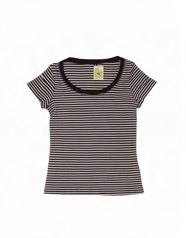 T-shirt da donna Marks & Spencer Top UK 12 cotone gessato medio blu navy