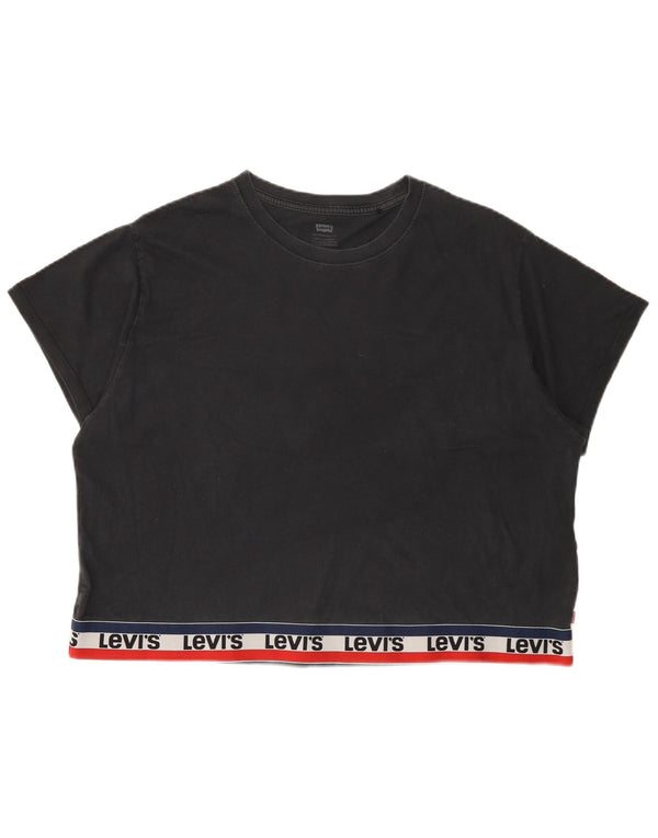 T-shirt grafica oversize corta da donna Levi's Top UK 16 grande cotone nero