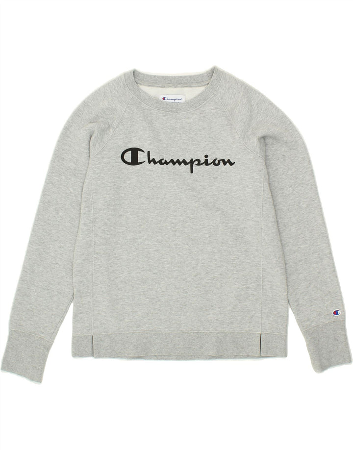 CHAMPION Womens Graphic Sweatshirt Jumper UK 10 Small Grey Cotton Vintage Champion and Second-Hand Champion from Messina Hembry 